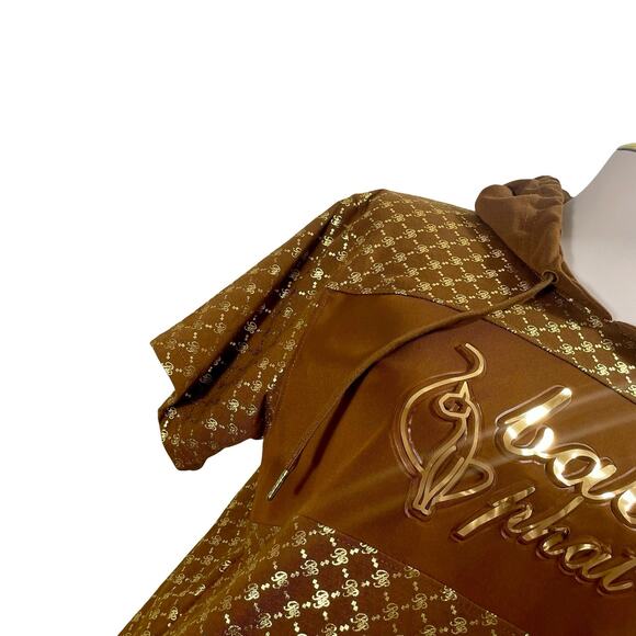 Vintage Y2K Baby Phat Gold Logo Short Sleeve Hoodie T-Shirt Gold Brown - Medium - Picture 3 of 10